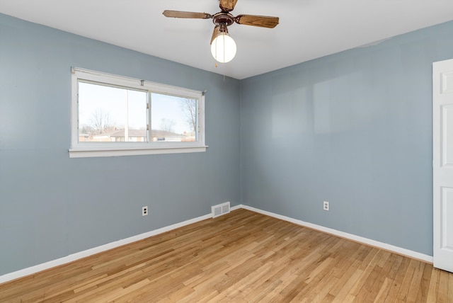 spare room featuring ceiling fan and light hardwood / wood-style floors