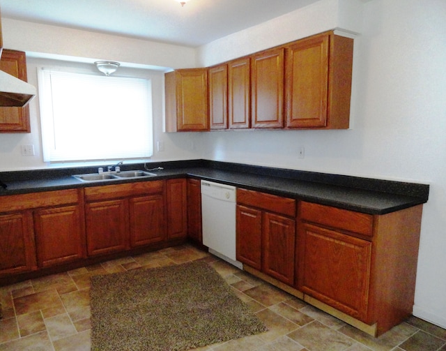 kitchen with sink, custom range hood, and dishwasher