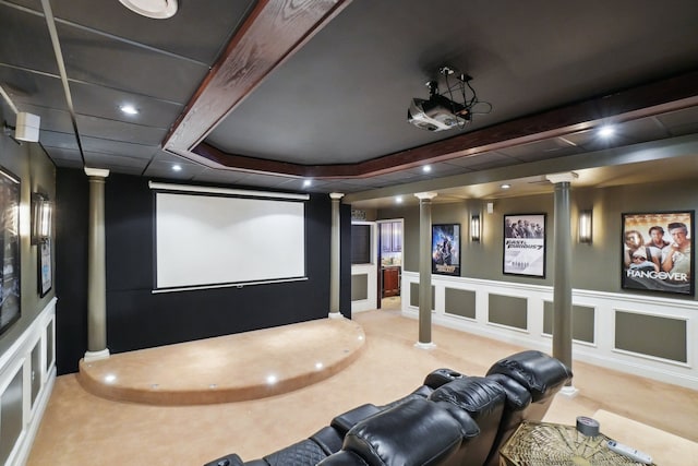 372 Overlook Dr, Oxford, MI 48371 - carpeted cinema featuring recessed lighting, a decorative wall, and ornate columns