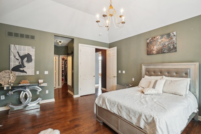 372 Overlook Dr, Oxford, MI 48371 - bedroom featuring a chandelier, wood-type flooring, visible vents, and baseboards