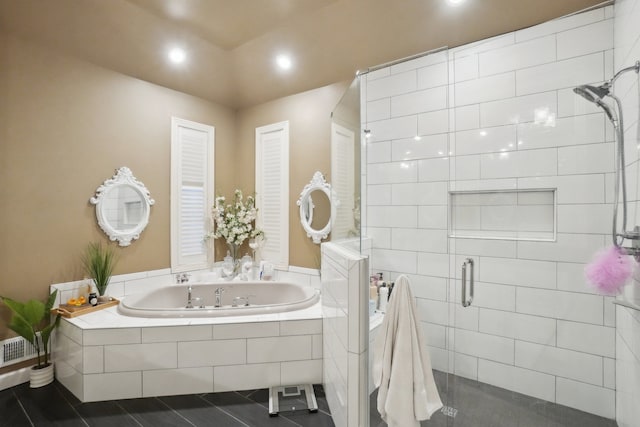 372 Overlook Dr, Oxford, MI 48371 - full bathroom featuring recessed lighting, tile patterned flooring, visible vents, a bath, and a stall shower
