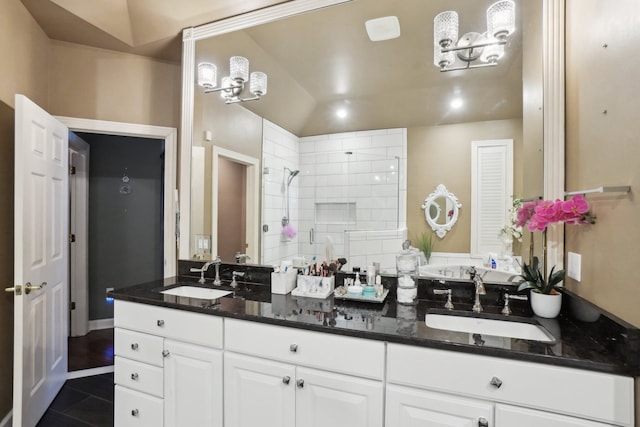 372 Overlook Dr, Oxford, MI 48371 - full bath featuring tile patterned flooring, a sink, double vanity, and a tile shower