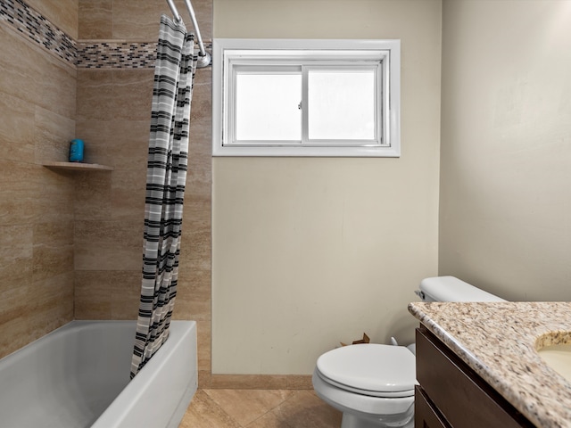 full bathroom with tile patterned floors, vanity, toilet, and shower / tub combo