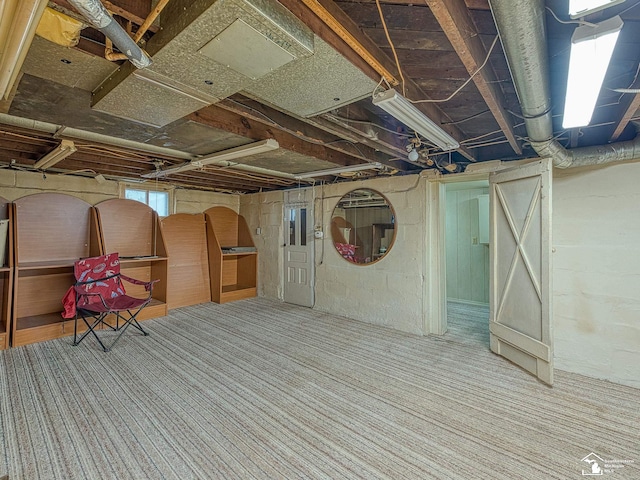 basement with carpet