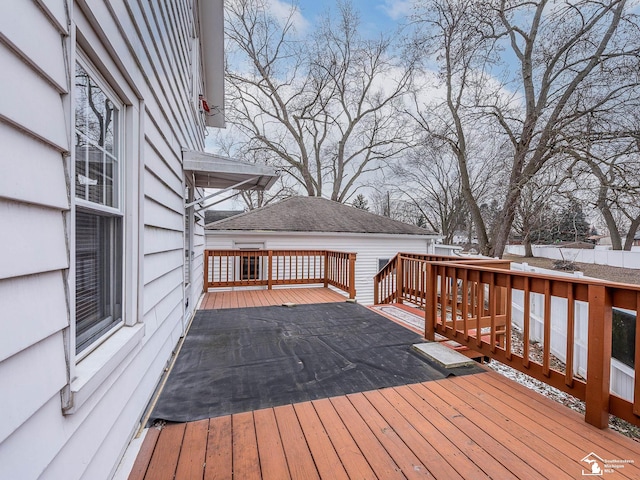 view of snow covered deck