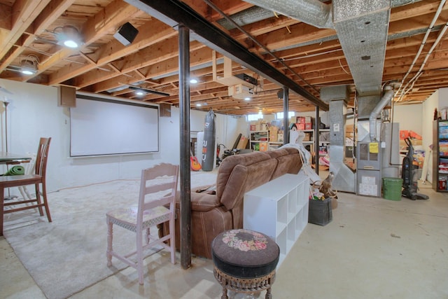 basement featuring heating unit