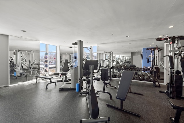 workout area with floor to ceiling windows