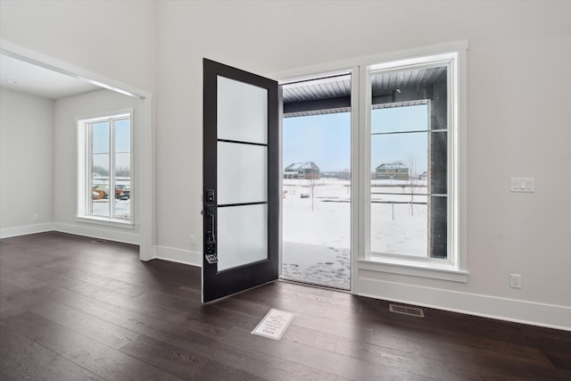 interior space with dark hardwood / wood-style flooring