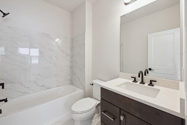 full bathroom featuring vanity, toilet, and washtub / shower combination