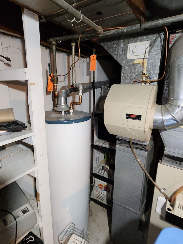 utility room featuring water heater