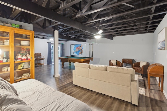 playroom with pool table and dark hardwood / wood-style flooring