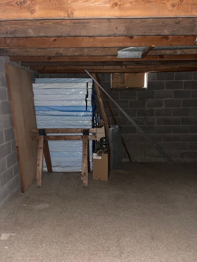 unfinished basement with concrete block wall