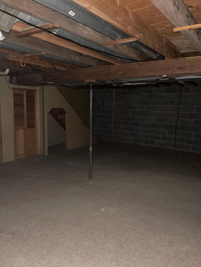 view of unfinished basement