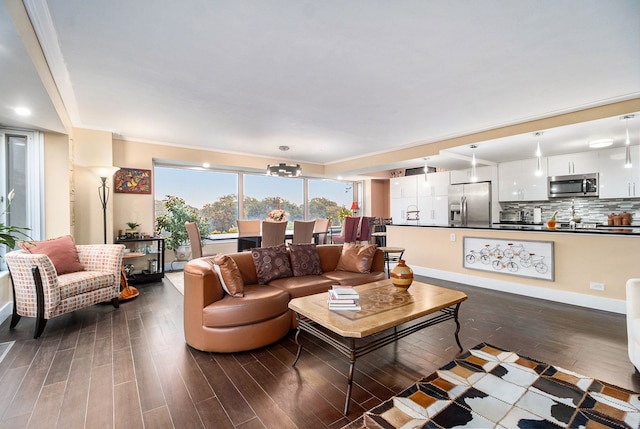 living room featuring dark hardwood / wood-style floors