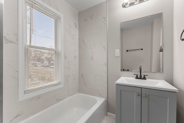 bathroom featuring vanity and shower / bath combination