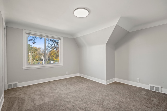 bonus room featuring carpet floors and vaulted ceiling