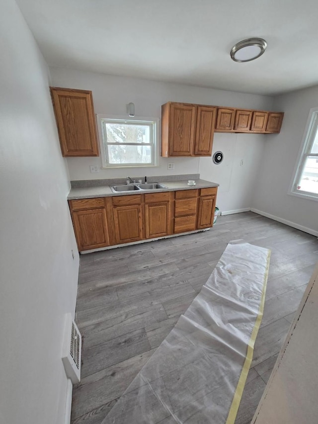 kitchen featuring sink, a wealth of natural light, and light hardwood / wood-style floors