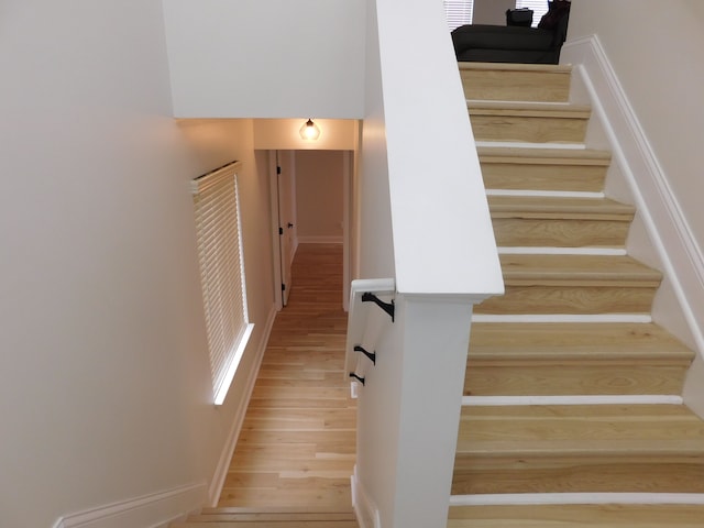 stairway featuring hardwood / wood-style floors