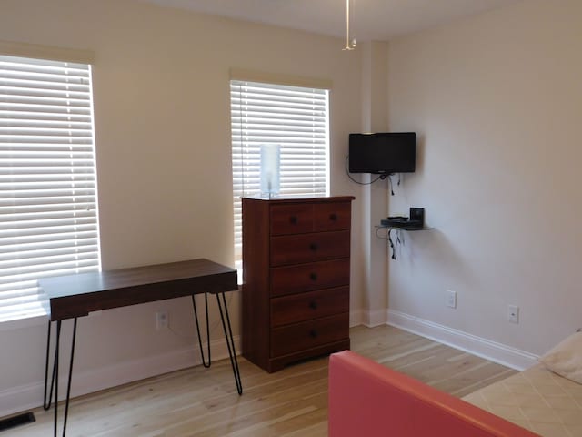 interior space featuring a wealth of natural light and light hardwood / wood-style flooring