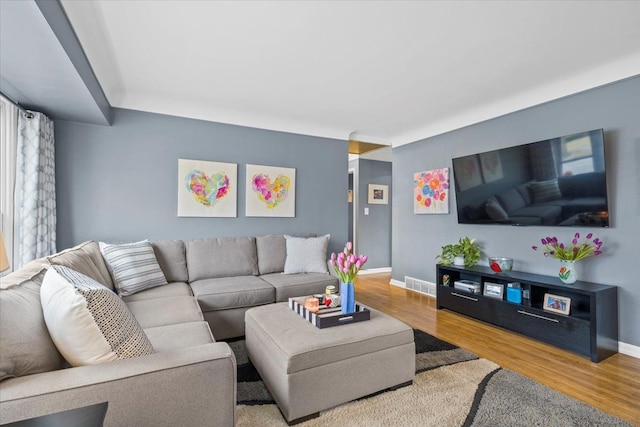 living room with hardwood / wood-style floors