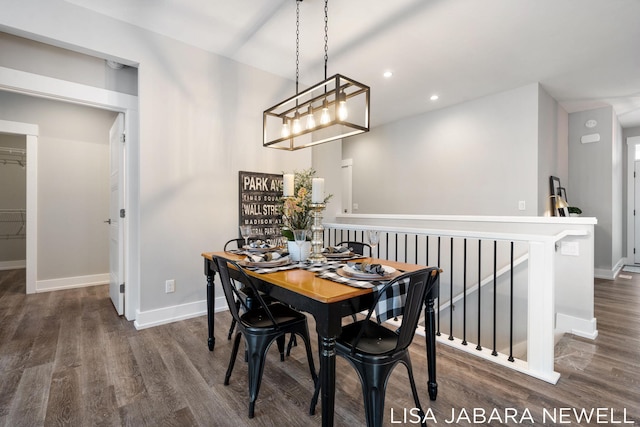 dining space with dark wood-type flooring