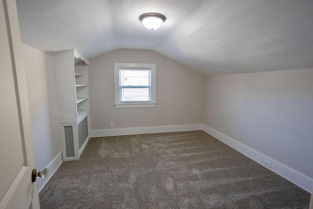 additional living space with vaulted ceiling and carpet