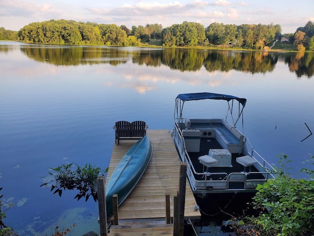 view of dock with a water view