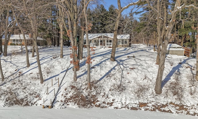 view of yard covered in snow