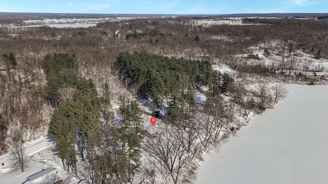 snowy aerial view with a water view