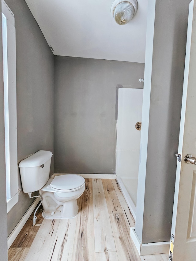 bathroom with hardwood / wood-style flooring and toilet