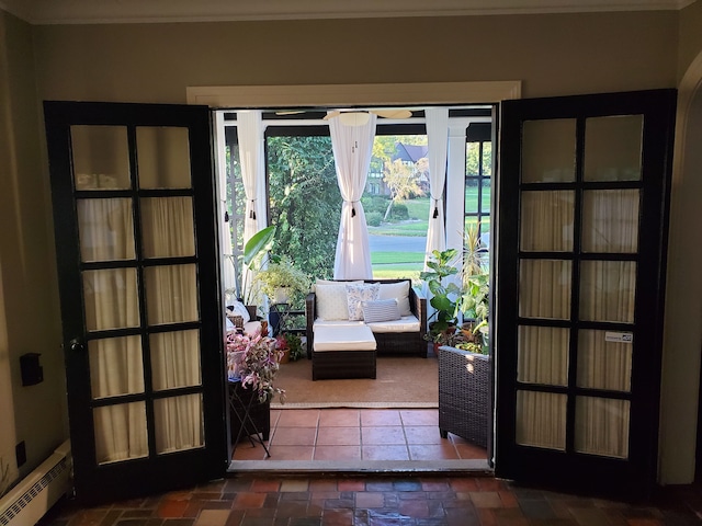 doorway with a baseboard radiator