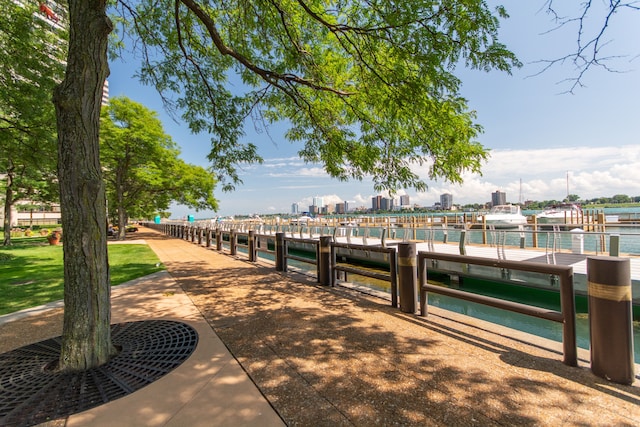 dock area featuring a water view