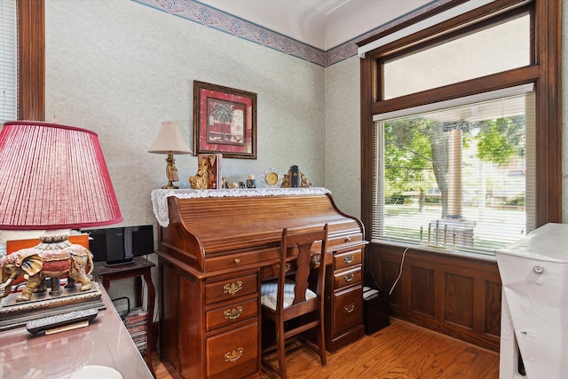 home office featuring light hardwood / wood-style floors