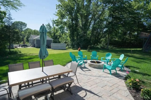 view of patio / terrace with a fire pit