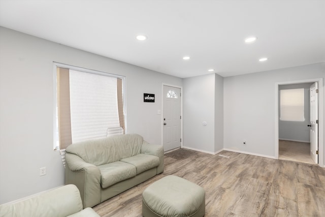 living room with light wood-type flooring