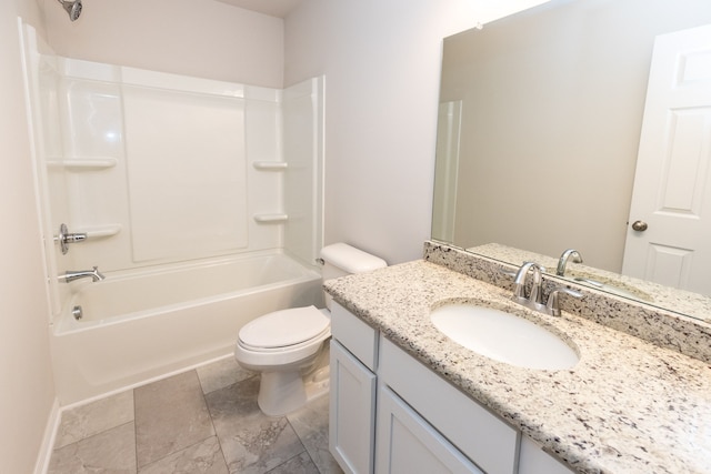 full bathroom featuring toilet, vanity, and bathtub / shower combination