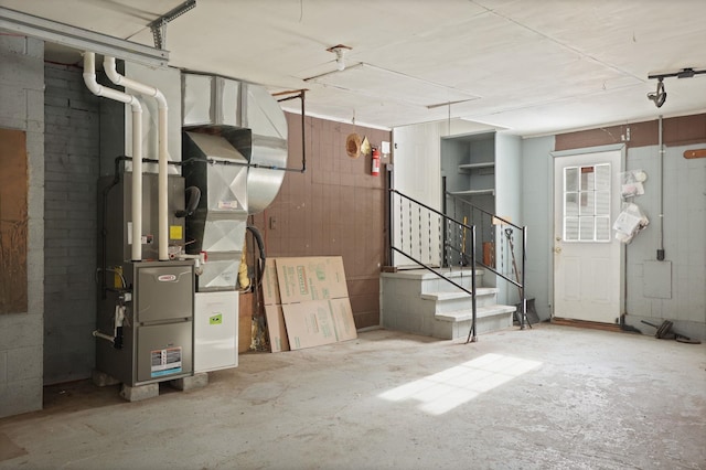 basement featuring heating unit