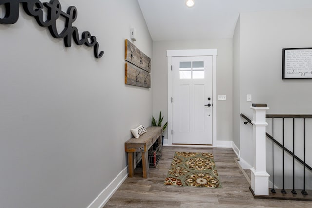 entryway with hardwood / wood-style floors