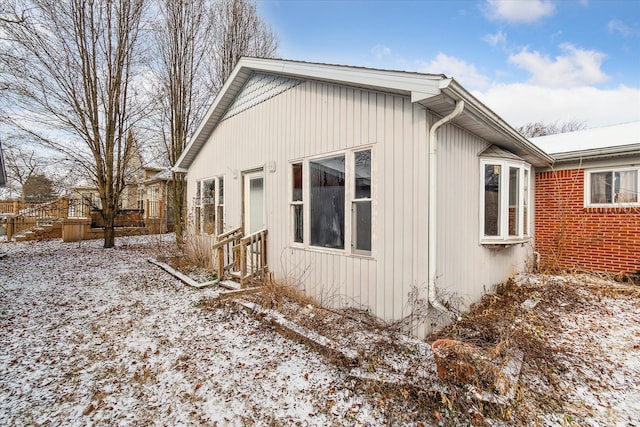 view of snow covered property