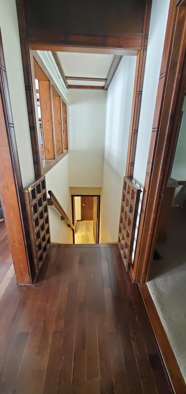 corridor with dark hardwood / wood-style flooring