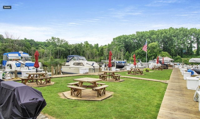 view of yard with a boat dock