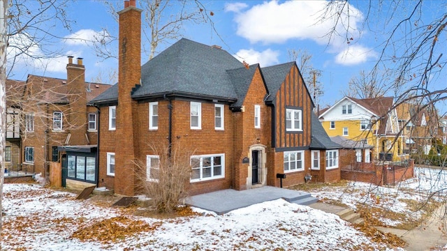 view of snow covered property