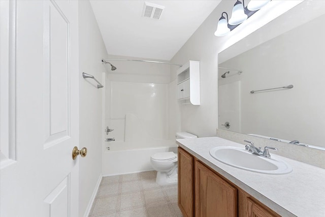 full bathroom with vanity, toilet, and shower / bathing tub combination