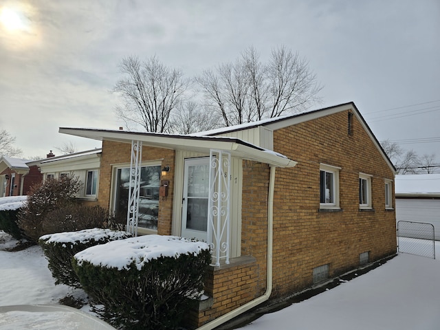 view of snow covered exterior