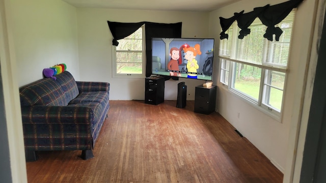 living room with hardwood / wood-style flooring