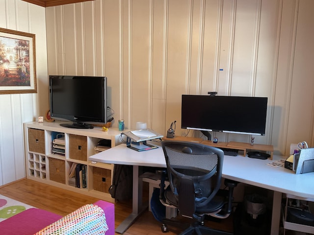 office area with light wood-type flooring