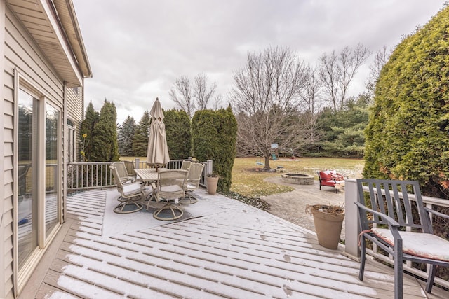 view of patio / terrace with a fire pit