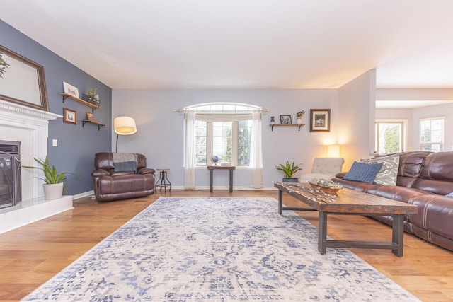 living room with light wood-type flooring