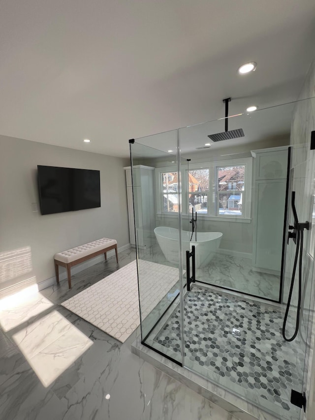 bathroom with independent shower and bath