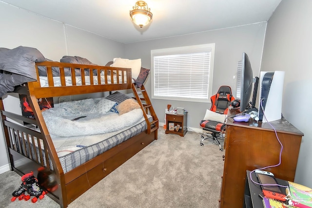 bedroom with light colored carpet